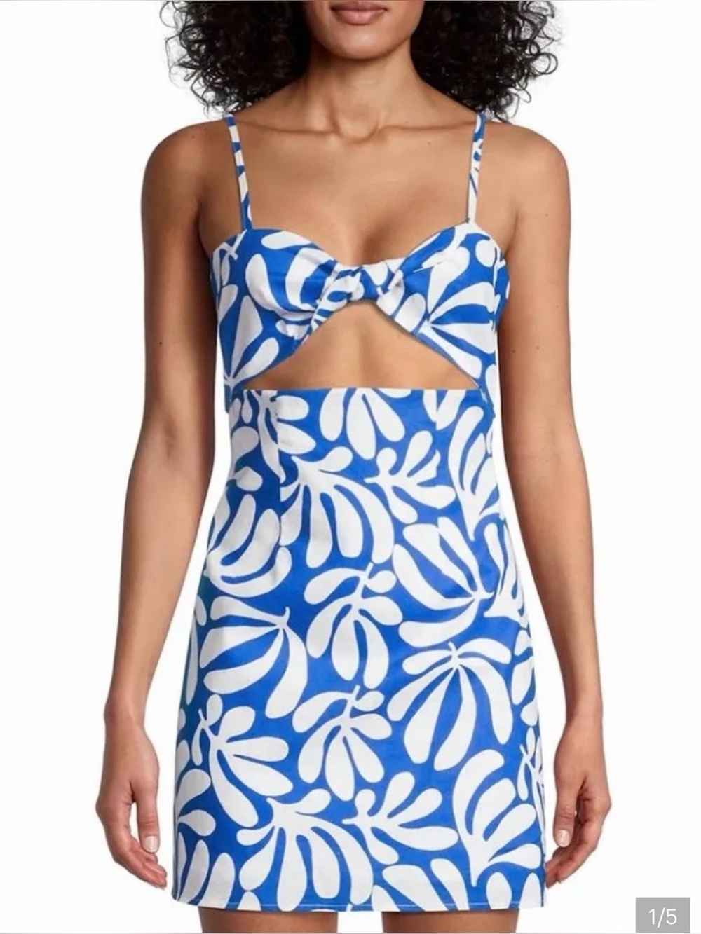 Solid & Striped Elodie Leaf Print Cotton Cutout Open Back Mini Dress Blue Size L